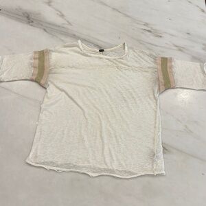 FREE PEOPLE We the Free white w/ pink and gold embellished sleeves tshirt